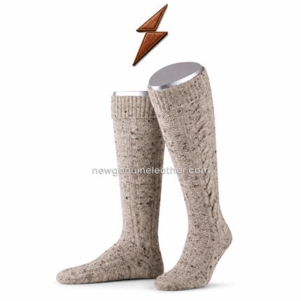 Beige Trachten socks in knee-high cable knit design with soft ribbed cuff and premium e-commerce presentation