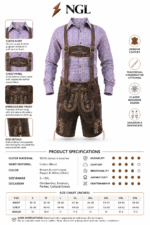 Brown embroidered leather lederhosen with side lace detail and cream embroidery