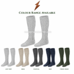 Oktoberfest cable knit lederhosen socks in light grey with knee-high length and textured knit design