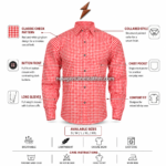 Red and white lederhosen dress shirt with small check pattern, long sleeves, button front and chest pocket