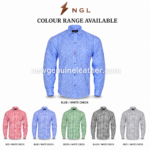 Blue gingham Oktoberfest shirt with structured collar, button cuffs, contrast buttons and premium white