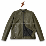 Olive biker jacket product image with NGL logo and centered