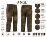 Olive brown leather lederhosen pants with side pocket and reinforced knee panels