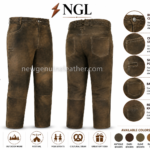 Olive brown leather lederhosen pants with side pocket and reinforced knee panels