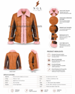 Pink fur leather jacket with flap pockets and contrast stitching