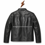 Plain cow leather jacket color range image with black jacket and leather swatches in black, dark brown, chocolate, tan and camel