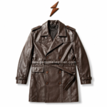 OEM belted leather trench coat colour options with flap pockets, adjustable cuff straps, waist belt, and NGL