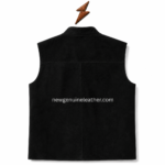 Black cow suede leather waistcoat with leather colour range swatches including black, brown, tan and camel