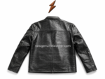 Premium embossed leather jacket with classic collar, black crocodile pattern, long sleeves, and clean studio shadow