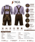 Purple check embroidered lederhosen side detail with deer leg embroidery and lace ties