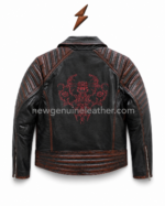 Quilted shoulder biker jacket wholesale style with black brown contrast panels and NGL logo placement