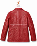 Red leather coat wholesale with black diamond quilted lining and close-up leather detail panels