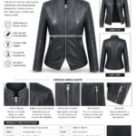 Ribbed leather jacket back view with central back seam, ribbed shoulder panels, long sleeves and centered watermark