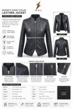 Ribbed leather jacket back view with central back seam, ribbed shoulder panels, long sleeves and centered watermark