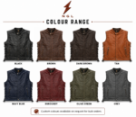 Black lace-up side leather biker vest wholesale product image featuring snap collar, front placket and vertical zipper pockets