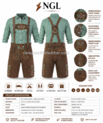 Green check lederhosen outfit colour range with brown black rustic tan and walnut options