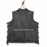 Black lace-up side leather biker vest wholesale e-commerce image with NGL top logo