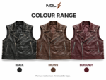 Black stud vest with three zipper pockets, flap pocket, silver studs, stitched hem panel, and NGL