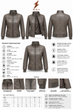 Taupe bomber jacket shown open with visible soft lining, metal zipper hardware, rib-knit hem