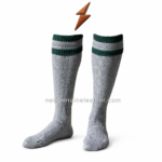 Green stripe lederhosen socks for Oktoberfest with light grey body, textured knit pattern and premium e-commerce presentation