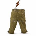 Wholesale embroidered leather lederhosen shorts with decorative front embroidery, buttoned waistband, knee-length cut, and newgenuineleather.com