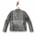 Wholesale vintage black cafe racer leather jacket with stitched panel construction, quilted shoulders, and newgenuineleather.com watermark