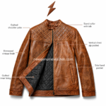 Vintage cow leather jacket wholesale product specs image with NGL logo and newgenuineleather.com