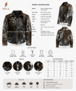 Brown white hair leather jacket back view with structured panels and speckled natural hide