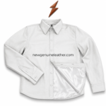 White leather shirt jacket with button cuffs and minimal leather overshirt design NEW GENUINE LEATHER