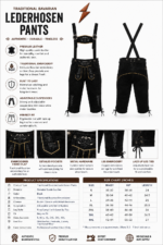 Black lederhosen with suspenders on white studio background with front flap