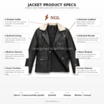 Wholesale black sherpa collar leather jacket for OEM buyers with flap pockets and button closure