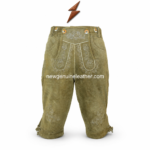 NGL embroidered leather lederhosen shorts with Bavarian floral stitching, suede texture, horn-style buttons
