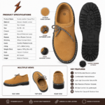 NGL tan Oktoberfest suede shoes with camel leather texture, black lug sole, white contrast stitch, patterned laces, and professional studio presentation