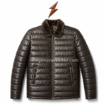 Dark brown leather puffer jacket colour range image with black, tan, camel and chocolate