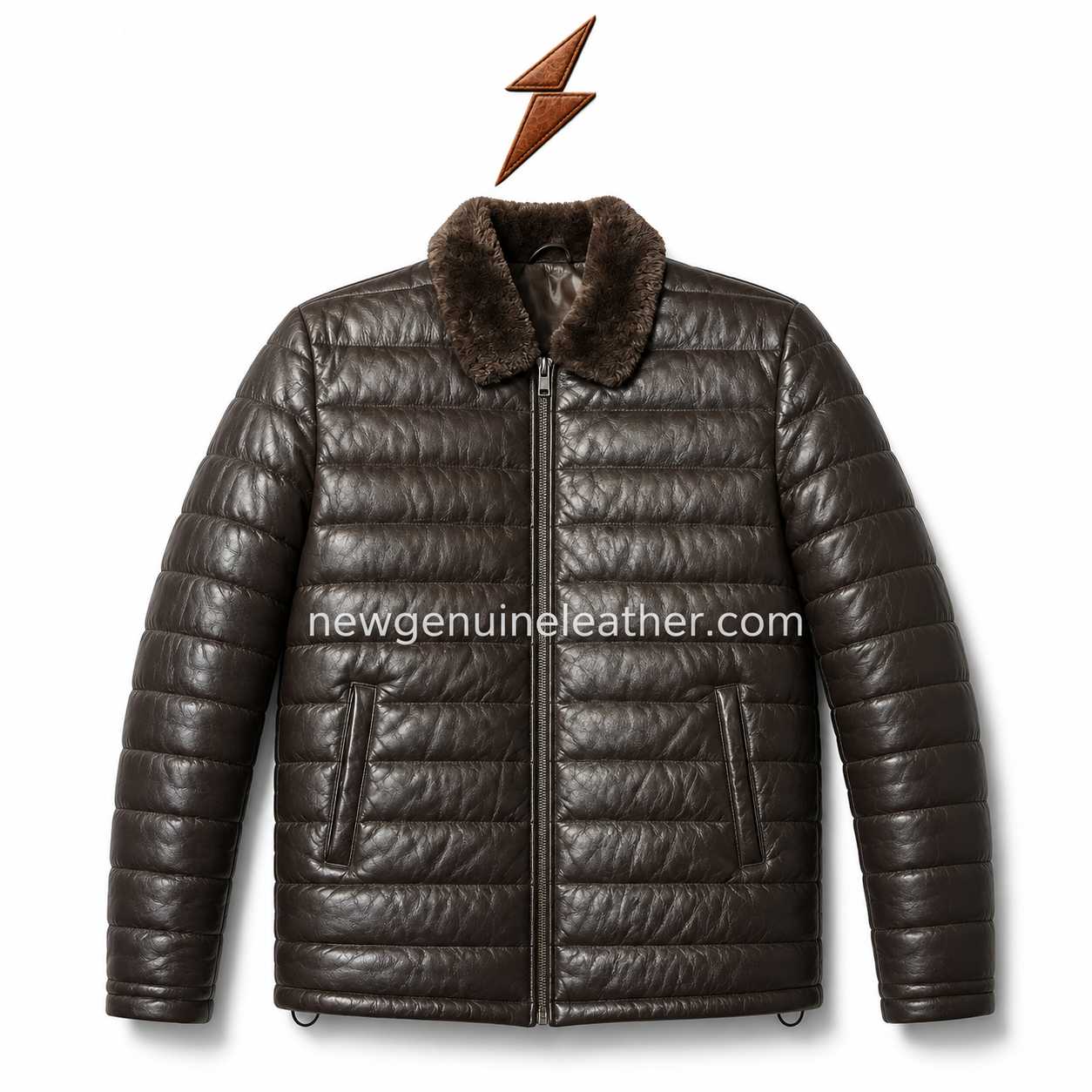 Winter Dark Brown Leather Puffer Jacket Dark brown leather puffer jacket colour range image with black, tan, camel and chocolate