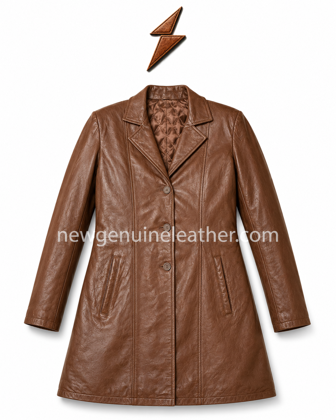 Women Brown Leather Coat Wholesale Specs Women brown leather coat wholesale back and front views with quilted inner lining details