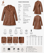 Women brown leather coat wholesale style for office wear, travel, daily wear, and casual outings