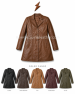 Women brown leather coat wholesale style for office wear, travel, daily wear, and casual outings
