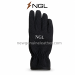 Black mechanic gloves specification image highlighting the reinforced palm, finger panels, textured backhand and extended cuff.