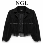 Western black leather jacket with silver studs and open-front design by newgenuineleather.com