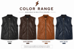 Black leather vest with front zipper, snap collar, and two lower pockets