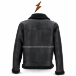 Black Wholesale Shearling Jackets with cream front trim and reinforced panel stitching