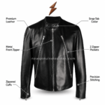 Black sheep leather jackets back view showing smooth panels and ribbed waistband from newgenuineleather.com