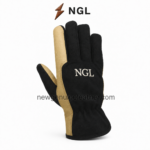 Black and tan NGL working gloves with textured panels, stitched reinforcement and extended cuff