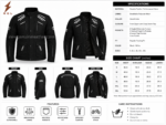 Black Touring Jacket rear view with white shoulder striping, adjustable waist tabs and reinforced elbow panels