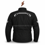 Open Black Touring Jacket showing black inner lining, front zipper construction and top-centre NGL branding
