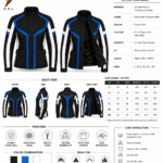 Blue Motorcycle Jacket front view with black body, royal-blue chest panels, white sleeves and newgenuineleather.com