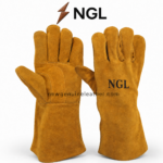 Brown welding gloves featuring full fingers and extended gauntlet cuffs by newgenuineleather.com