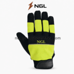 Bulk work gloves in black and neon yellow with full-palm wavy grip texture
