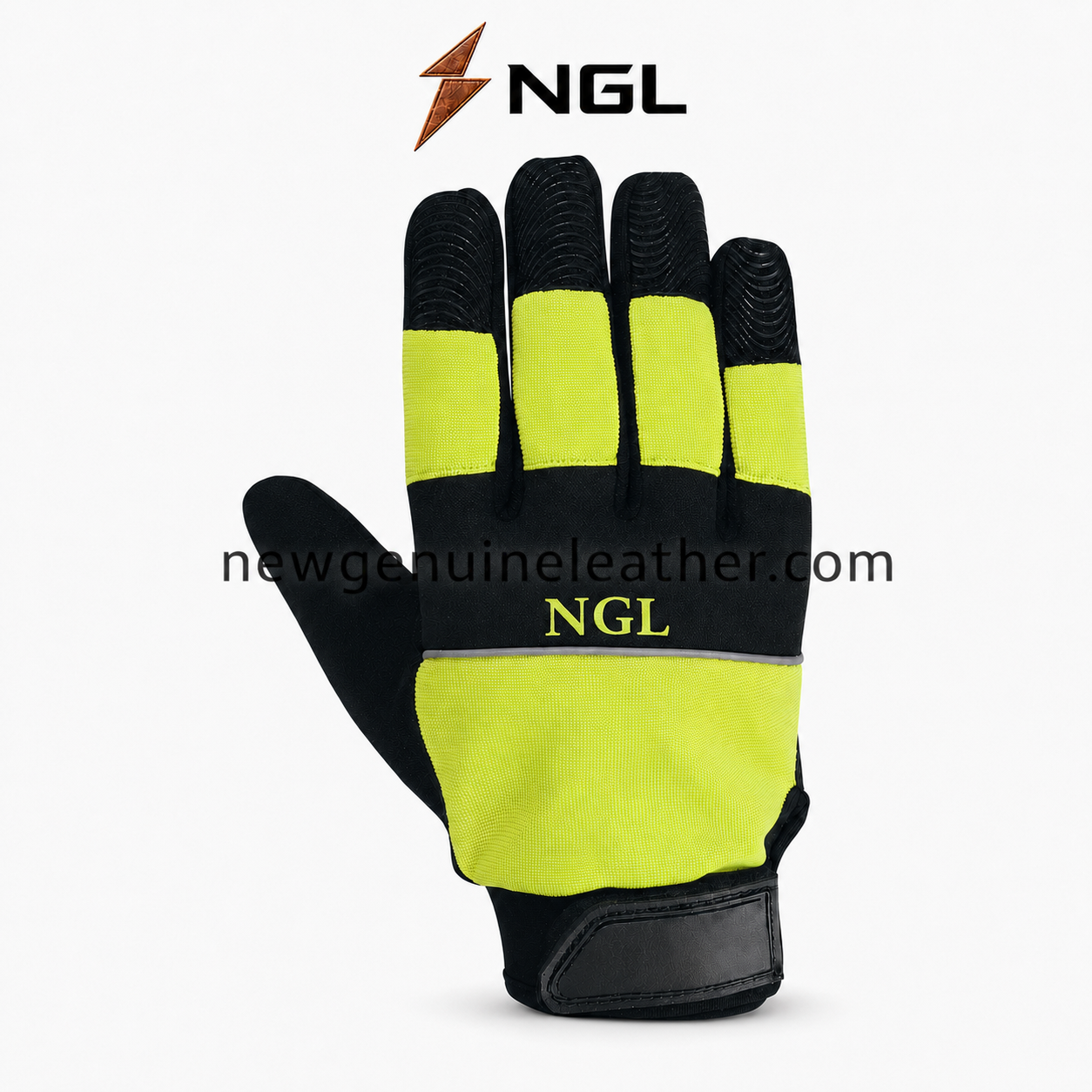 Bulk Work Gloves – Black and Neon Yellow Bulk work gloves in black and neon yellow with full-palm wavy grip texture